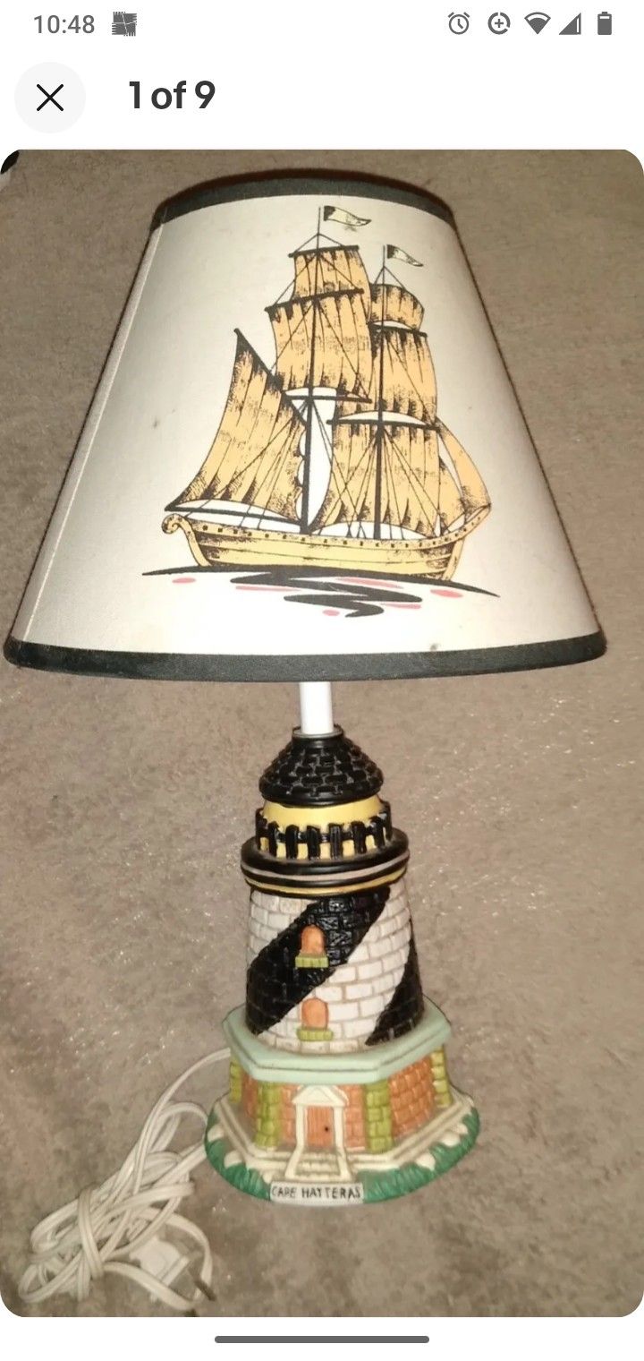 Vintage CAPE HATTERAS Lighthouse with Sail Ship lamp Shade.