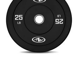 4 Athletic Works 25lb Black Olympic Bumper Plate, Single Weight With Barbell