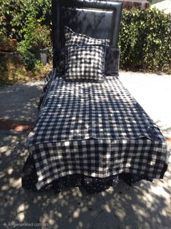Twin bed with Black and White Gingham Bedding Set