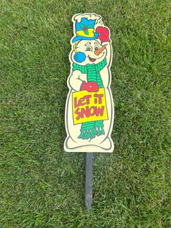 Vintage Impact Plastics Snowman Let it Snow Yard Stake 34” x 8”