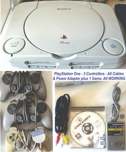 Sony PlayStation PSone SCPH-101 Grey Complete w/ 3 Controllers & 1 Game WORKING