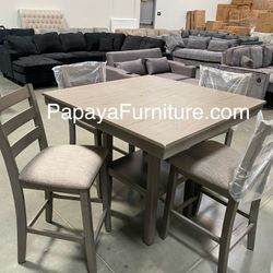 New! Counter Height Dining Set, 5pcs Table And Chairs, Dining Table, Chairs, Counter Height Chairs, Table, Grey Dining Set, Casual Table, Dinette Set 