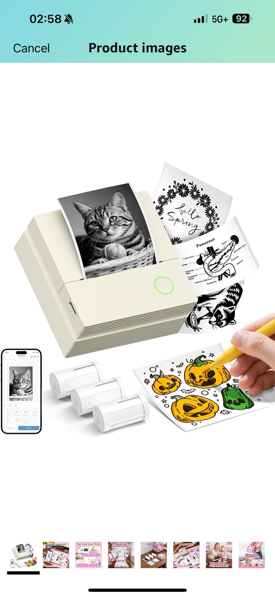 Sticker Printer, Mini Portable Bluetooth Thermal Printer with Multiple Templates & App Support, Inkless Print Pod for Study Notes, DIY Labels, Home Sc