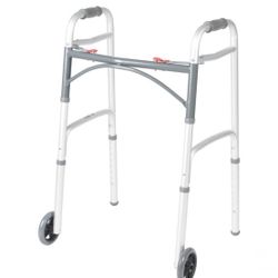 Brand New - Drive Steel Folding 2-button walker, 5" wheels-glides