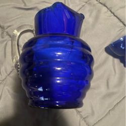 Vintage Blue Pitcher & Glasses Set