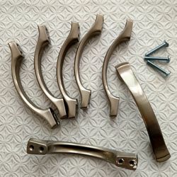 Set Of 7  Brushed Nickel Cabinet Pulls With Screws