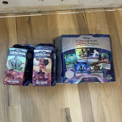 Disney Lorcana Sealed Packs. Disney 100 Gift Set(2x) and First Chapter Starter Decks(8x)