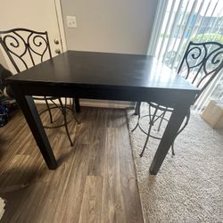 4 Ft Tall X 4 Ft Square Dining Table With 2 Leather Seat Swivel Chairs