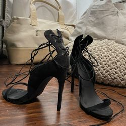 Nasty Gal Black Lace Up Ankle Strap Heels