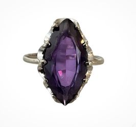 Vintage Zales JTC 968 14K White Gold Amethyst Ring Size 5.5