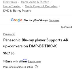 Panasonic Blu-ray Players Supports 4K Up Conversion DMP-BDT180-k