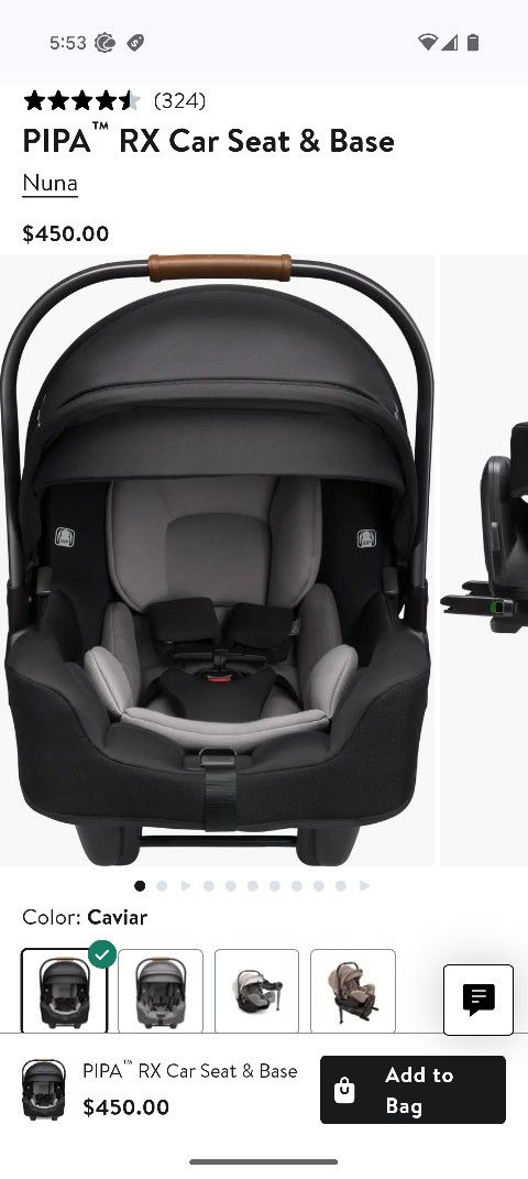 Nina pipa Rx car seat and base