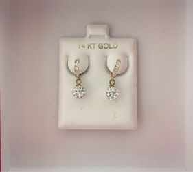 14 KT Gold Cubic Zirconia Dangle Hoop Earrings