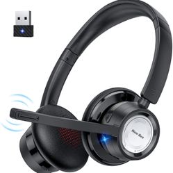 Wireless Headset Bluetooth Headset with Noise Cancelling Microphone 20hrs Talk time & Mute Button for Work/PC/Office/Zoom/Skype (Include USB Dongle)