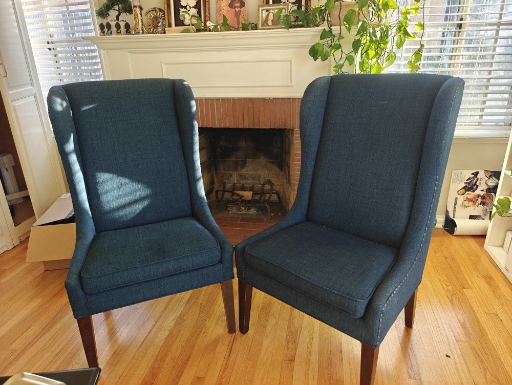 2 Blue Wingback Dining Chairs