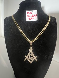 14K Solid Gold Chain and Pendant For Wedding 24.6Gr 24 Inches Long