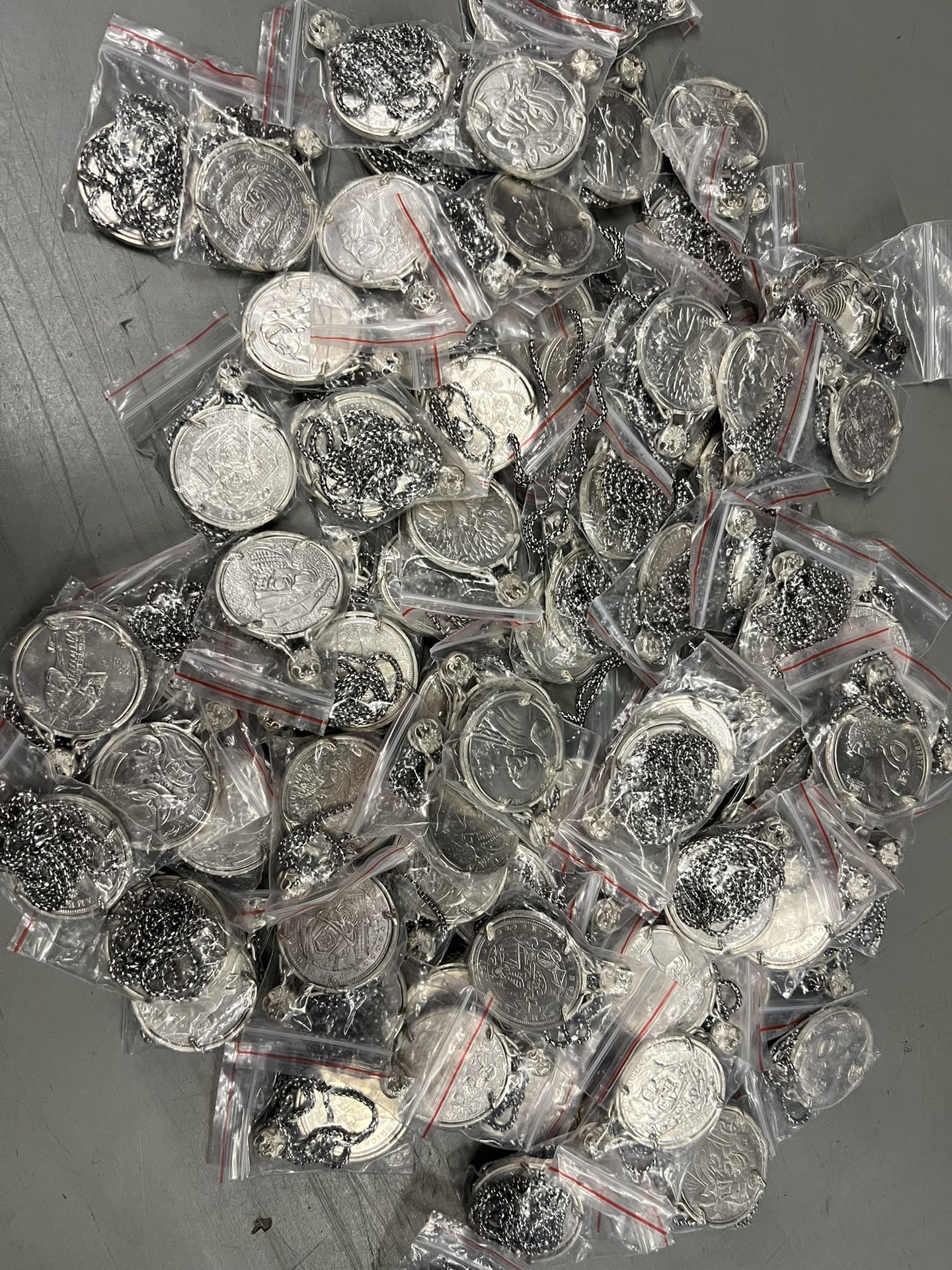90 COIN NECKLACES HALF DOLLAR SIZE COOL ART ALL NEW