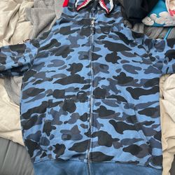 bape hoodie blue size small