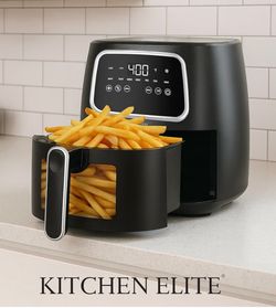 Kitchen Elite 5.5 Qt Digital Air Fryer, Countertop Cooker, 5 Presets, Black