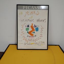 Vintage Old 1966 Original Pablo Picasso 60 Years Of Graphic Works Los Angeles 21 by 30 Inches Printed In Paris, France Nicely Glass Framed 