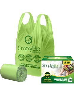 Simply Bio 1.6 Gallon Compostable Trash Bags Liners Handle