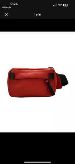 Coach Pouch Leather Red Plain 6786