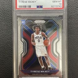 2020 TYRESE MAXEY PANINI PRIZM ROOKIE CARD PSA 10 “GEM MINT”. PHILADELPHIA 76’ers. 