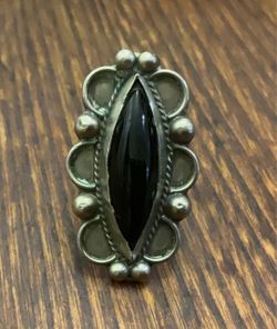 Vintage Taxco Mexican Sterling Silver Black Onyx Statement Ring 925 Hallmarked For