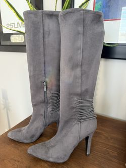 BCBG Gray Suede-like High Heel Boots