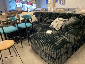 Black Onyx Plush Corduroy 2pc Sectional Deep  seats wide Chaise 120x65 includes six accent pillow pick up can deliver  NO CREDIT NEEDED no interest fi