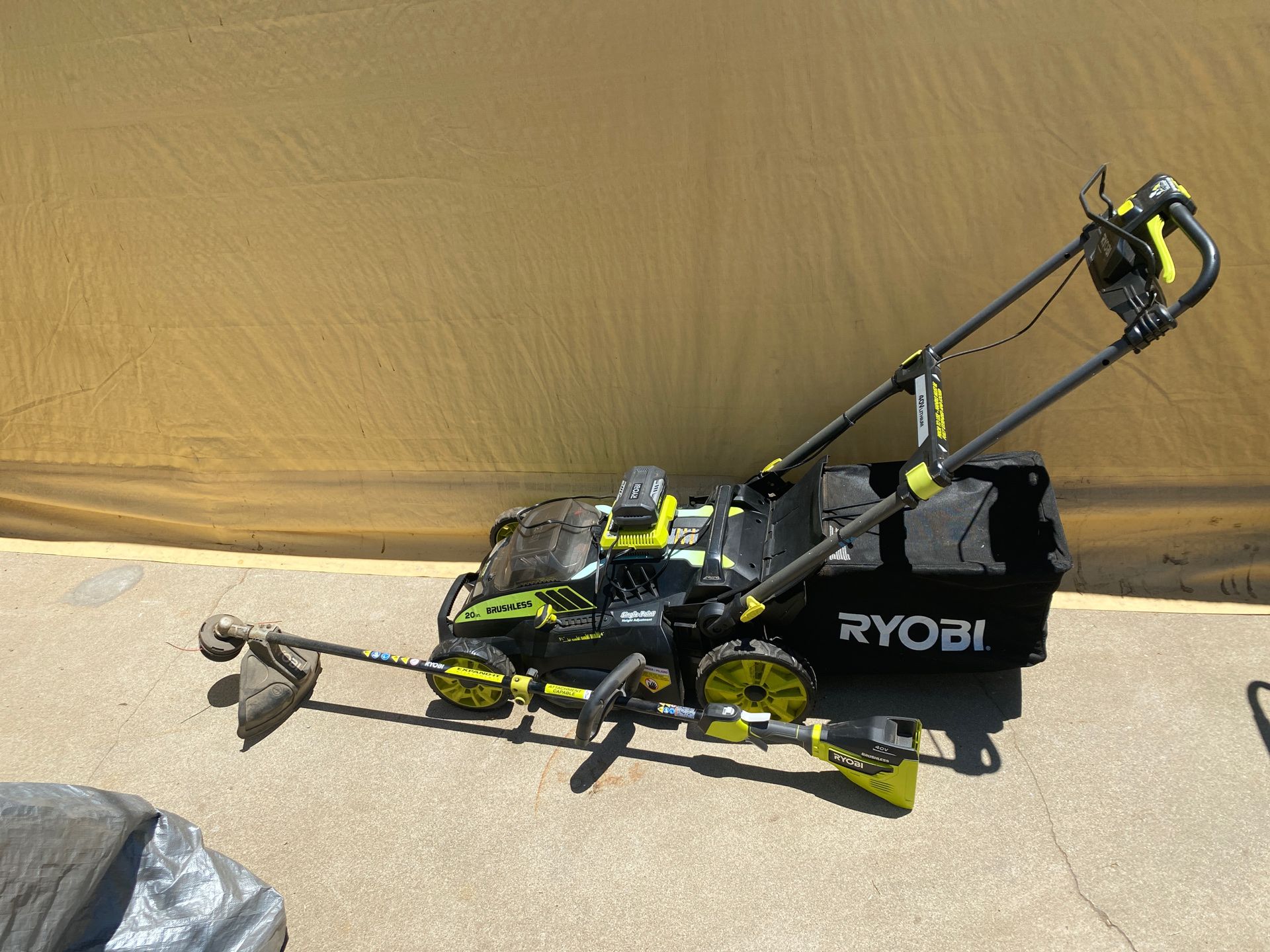 Ryobi 20” cordless / brushless lawn mower & weed wacker