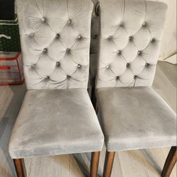Light Grey Tufted Upholstered Wooden Chairs Set Of 4