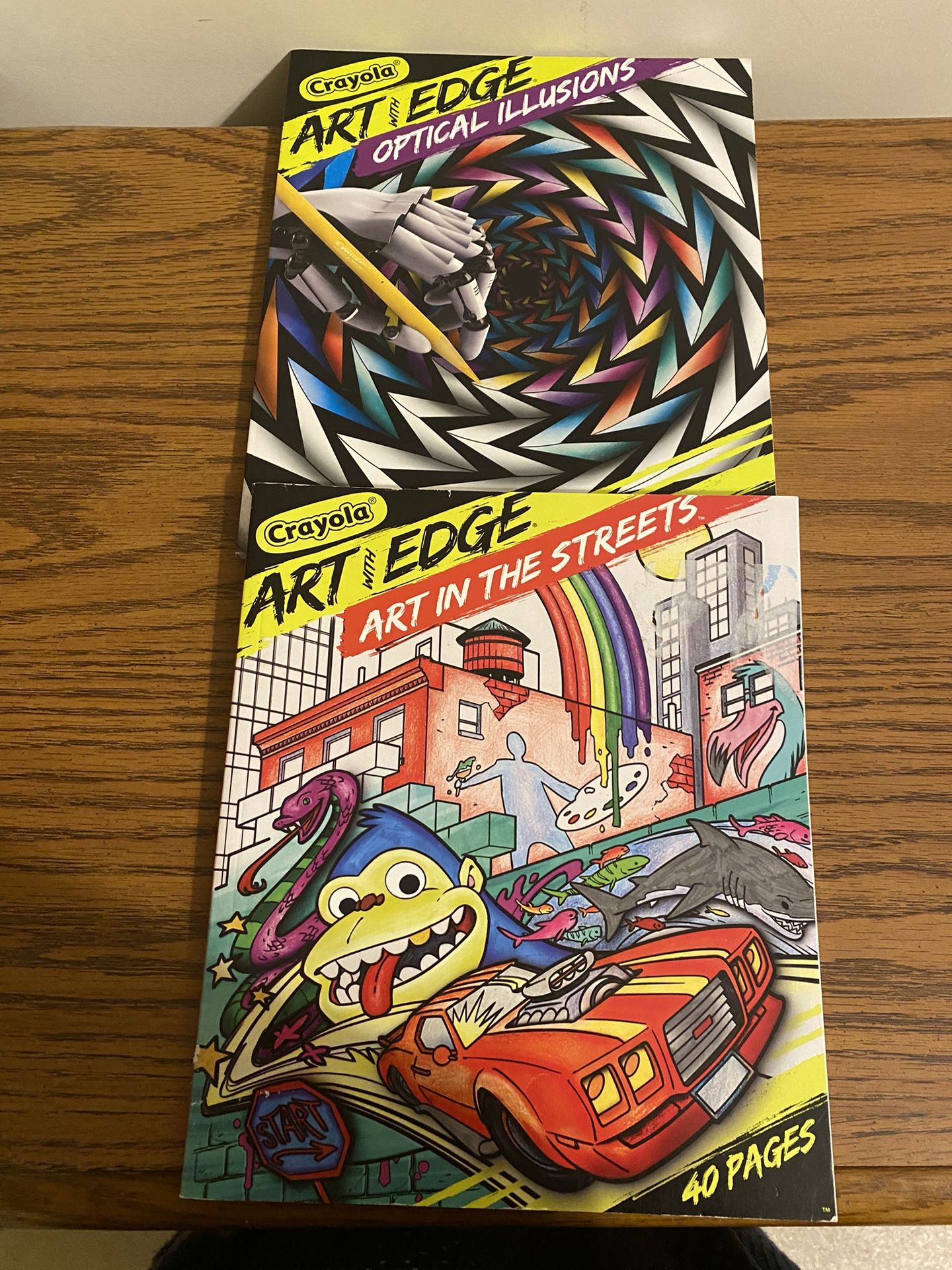 New Crayola Two Art With Edge Optical Illusions And Art In The Streets Adult Coloring Book