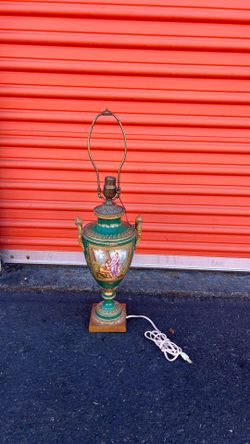 Antique 19th Century French Green and Gold Painted Porcelain Lamp,