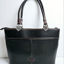 BRIGHTON Classic Leonor Chocolate/Black Leather/Croc. Shoulder bag Purse