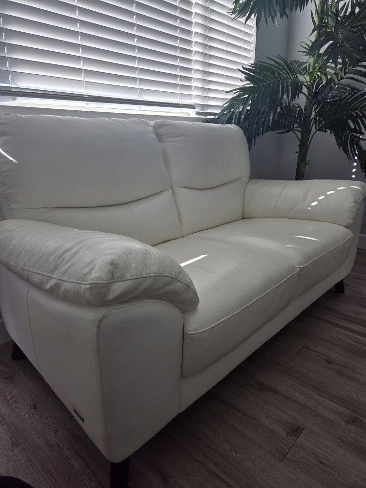 Violino Cream Leather Sofa And Love Seat