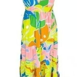 Maaji Selvatik Marea Knit Cover-Up Maxi Dress, Yellow/Blue Size Small 2/4, NWT