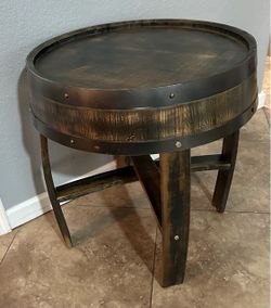 (NEW) 22” Wide Solid Oak Whiskey Barrel Side Table