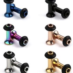 Ruifan 12g Stainless Steel Single Flare Tunnels Ear Gauges Body Jewelry Set of 6 Blue Black Gold Rose Gold Rainbow Silver