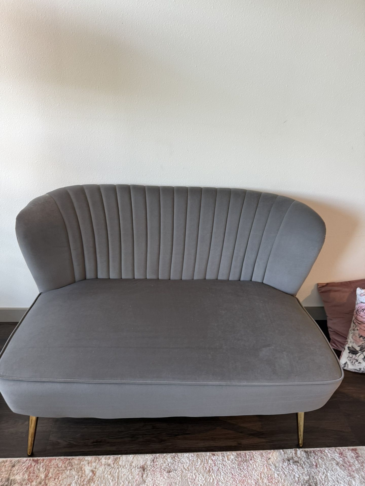 47" Grey Velvet & Gold 2-Seat Armless Loveseat