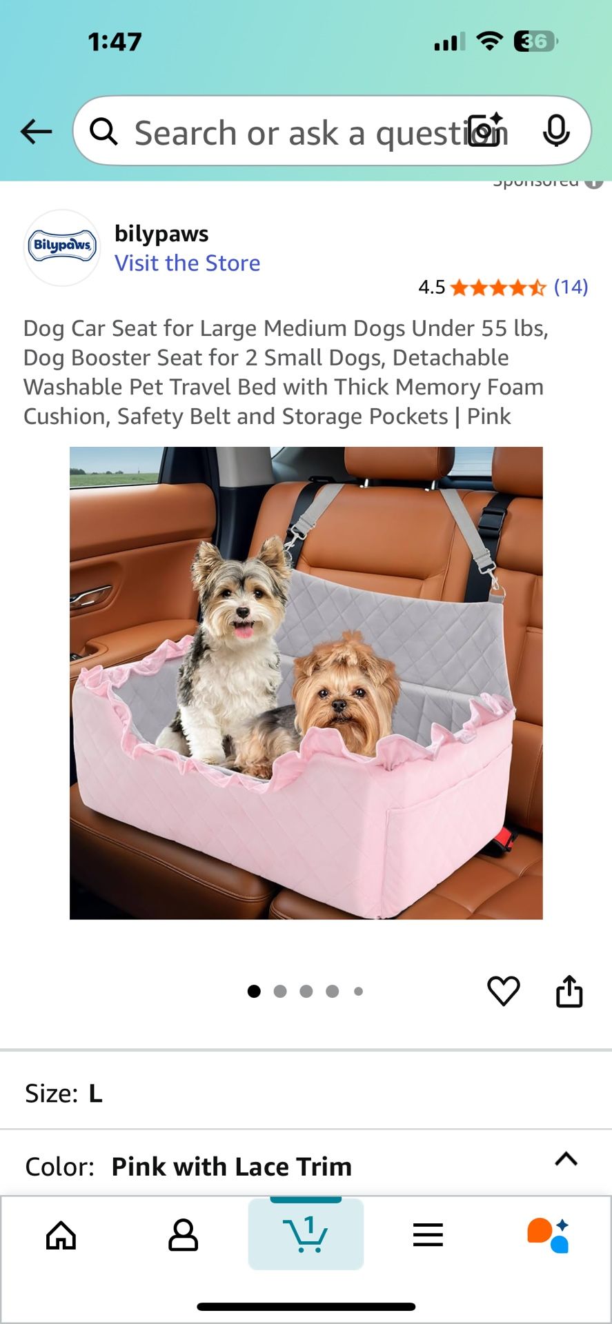BILYPAWS New Pink Dog Car Seat(Pets Under 55 Lbs)