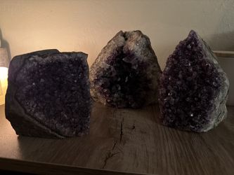 ✨ Natural Amethyst Crystal Geode Collection – Deep Purple Clusters (Set of 3)