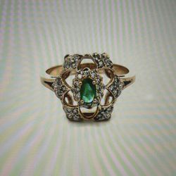 14K Yellow Gold .30ct tw Diamond & Green Stone Ring