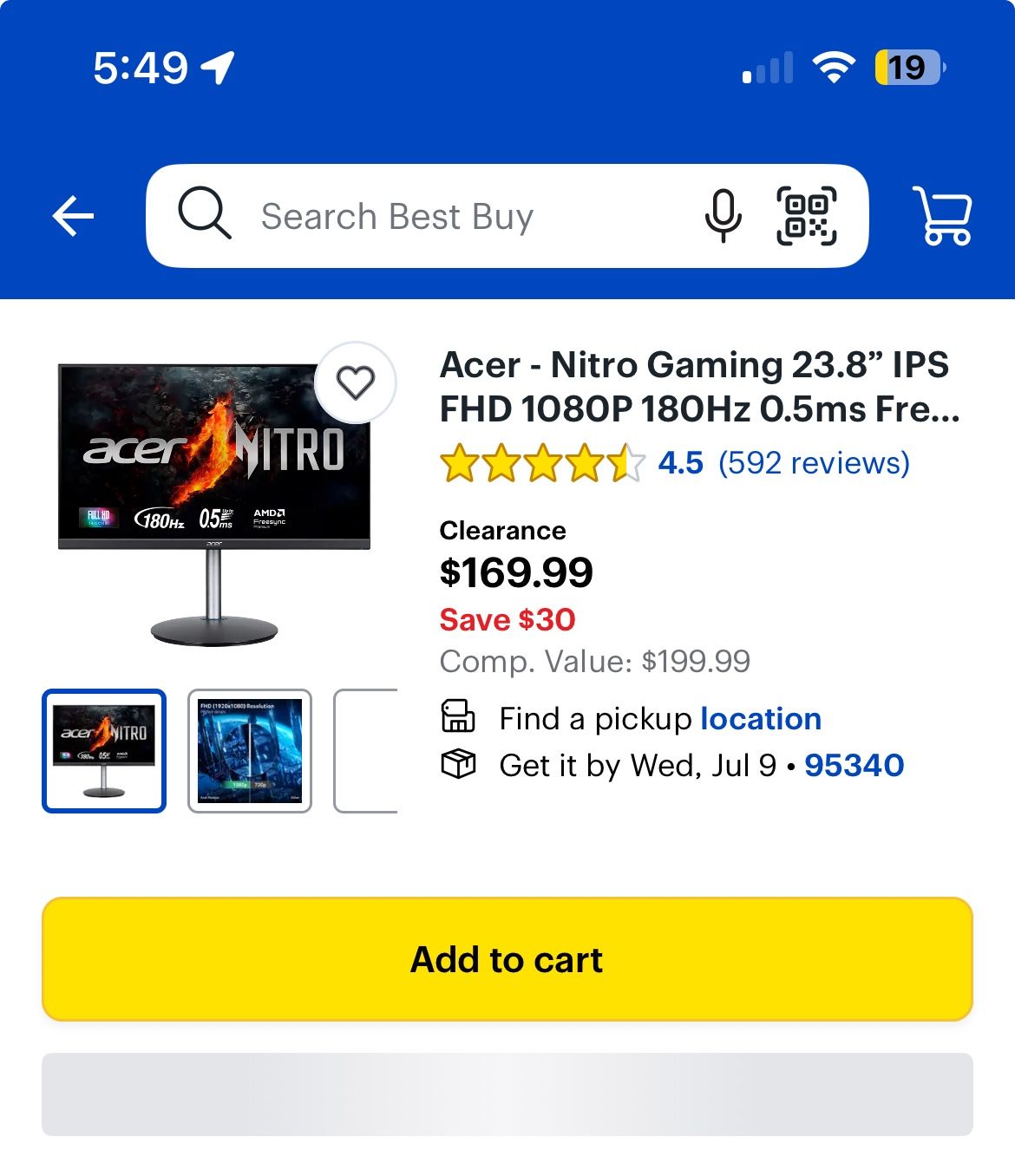 Acer Nitro 180hz 24” Gaming Monitor (XF243Y)