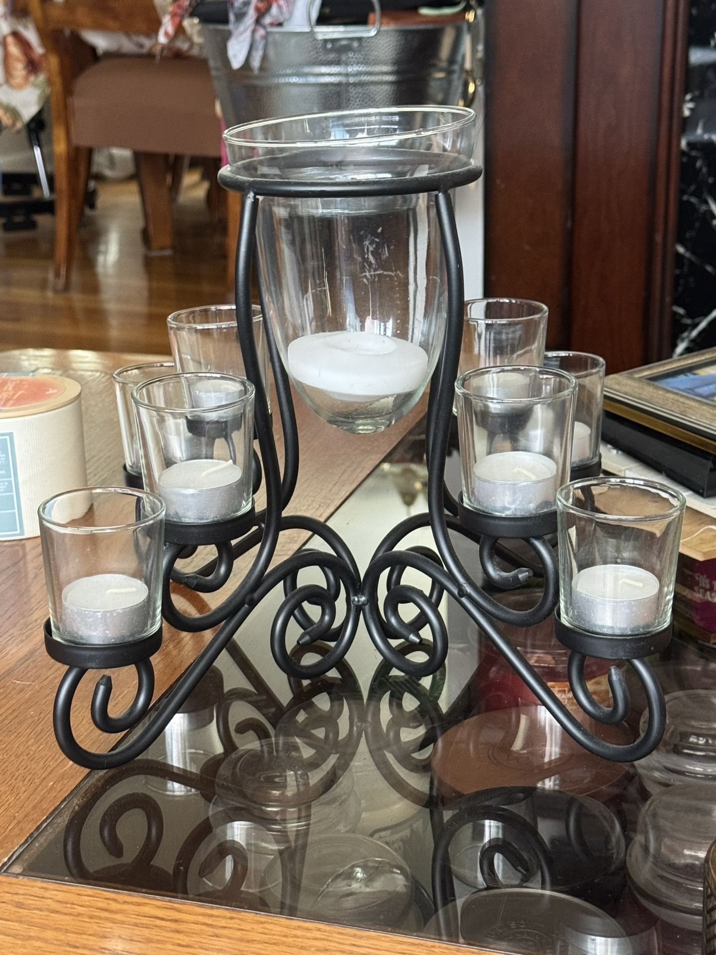 8  Candle Holder Scroll Wrought Iron Centerpiece Candelabra Used 