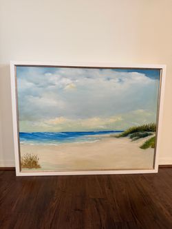 Framed Beach Landscape Oil Painting
