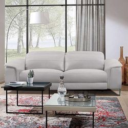CONTEMPORARY LIGHT TAUPE BREATHABLE LEATHERETTE SOFA COUCH POWER RECLINE