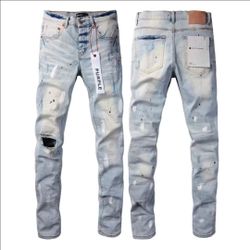 Purple Brand Light Wash Distressed Slim Jeans