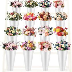 New!16 Pcs White Flower Display Buckets Indoor/Outdoor Home Wedding Flower Parties Centerpiece