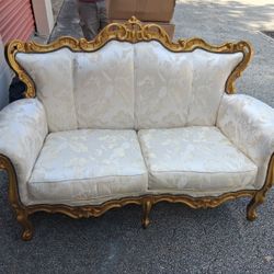 White & Gold Trim Italian Settee Set 2 Pc 
